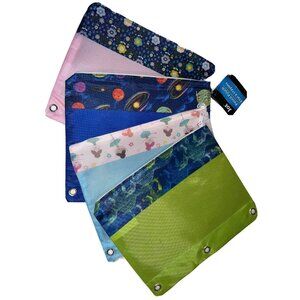 Decorative Pencil Pouches Set Of 4 W/ Grommets Assorted Patterns - Space Dinosau
